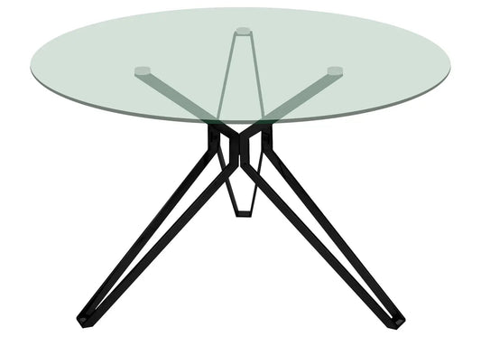 Table à manger ronde noire verre trempé et métal | Zelix
