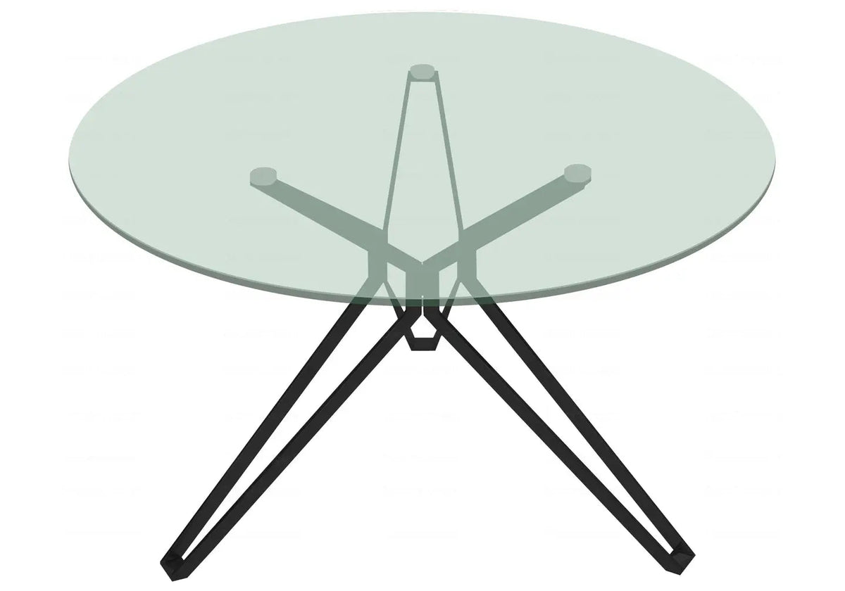 Table à manger ronde noire verre trempé et métal | Zelix