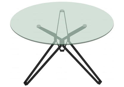 Table à manger ronde noire verre trempé et métal | Zelix