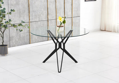 Table à manger ronde noire verre trempé et métal | Zelix