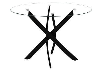 Table à manger ronde noire verre trempé et acier | Koda