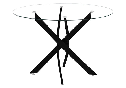 Table à manger ronde noire verre trempé et acier | Koda