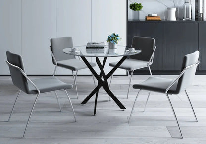 Table à manger ronde noire verre trempé et acier | Koda