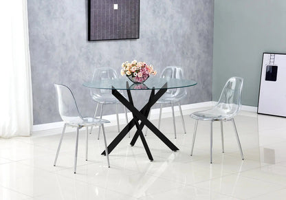 Table à manger ronde noire verre trempé et acier | Koda