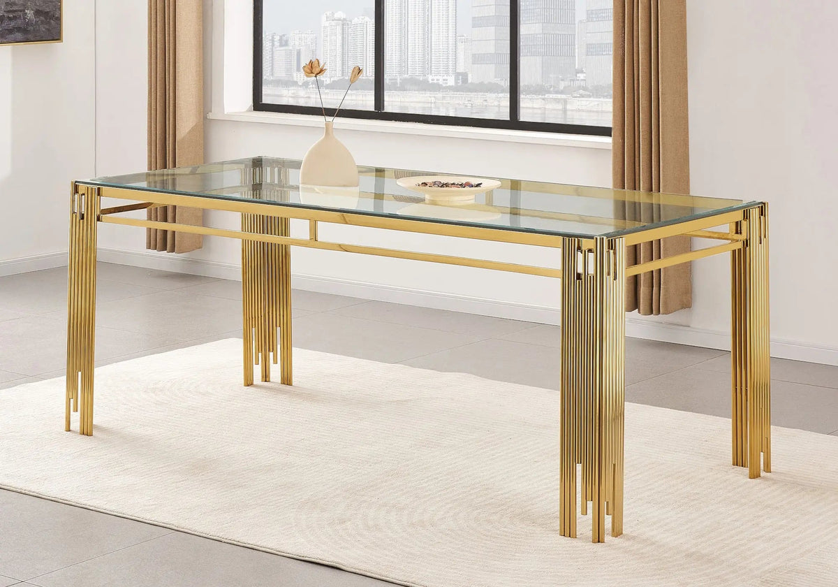 Table de salle à manger moderne dorée verre | Zalys