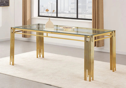Table de salle à manger moderne dorée verre | Zalys