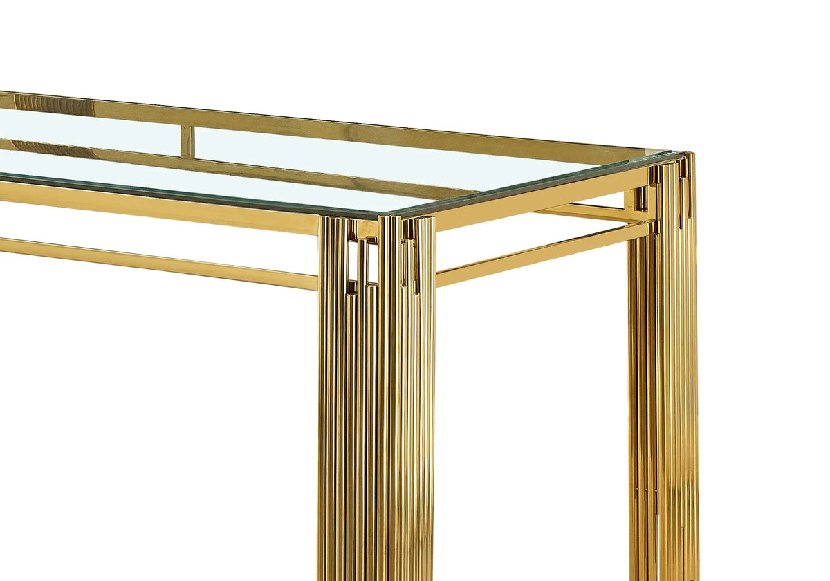 Table de salle à manger moderne dorée verre | Zalys