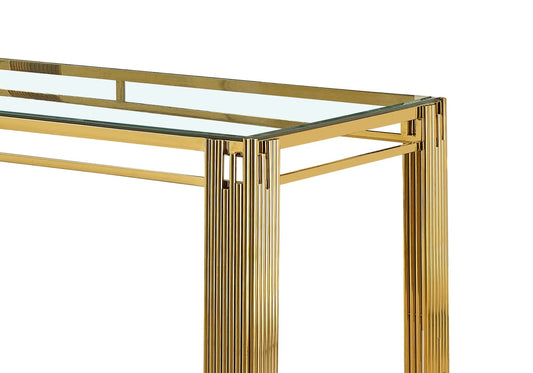 Table de salle à manger moderne dorée verre | Zalys