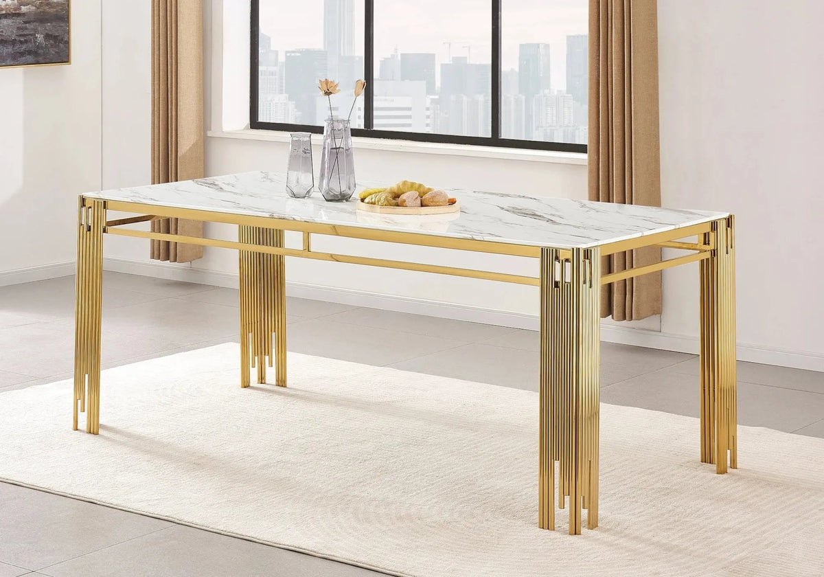 Table de salle à manger dorée et marbre blanc | Zalys