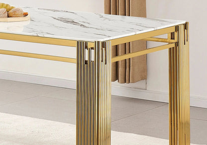 Table de salle à manger dorée et marbre blanc | Zalys