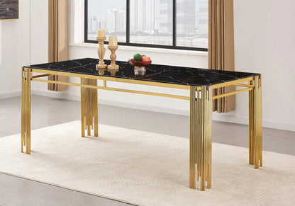 Table de salle à manger dorée finition marbre noir | Zalys