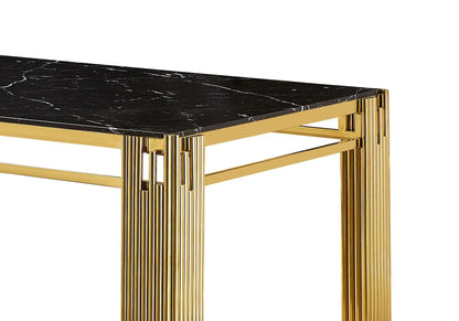 Table de salle à manger dorée finition marbre noir | Zalys