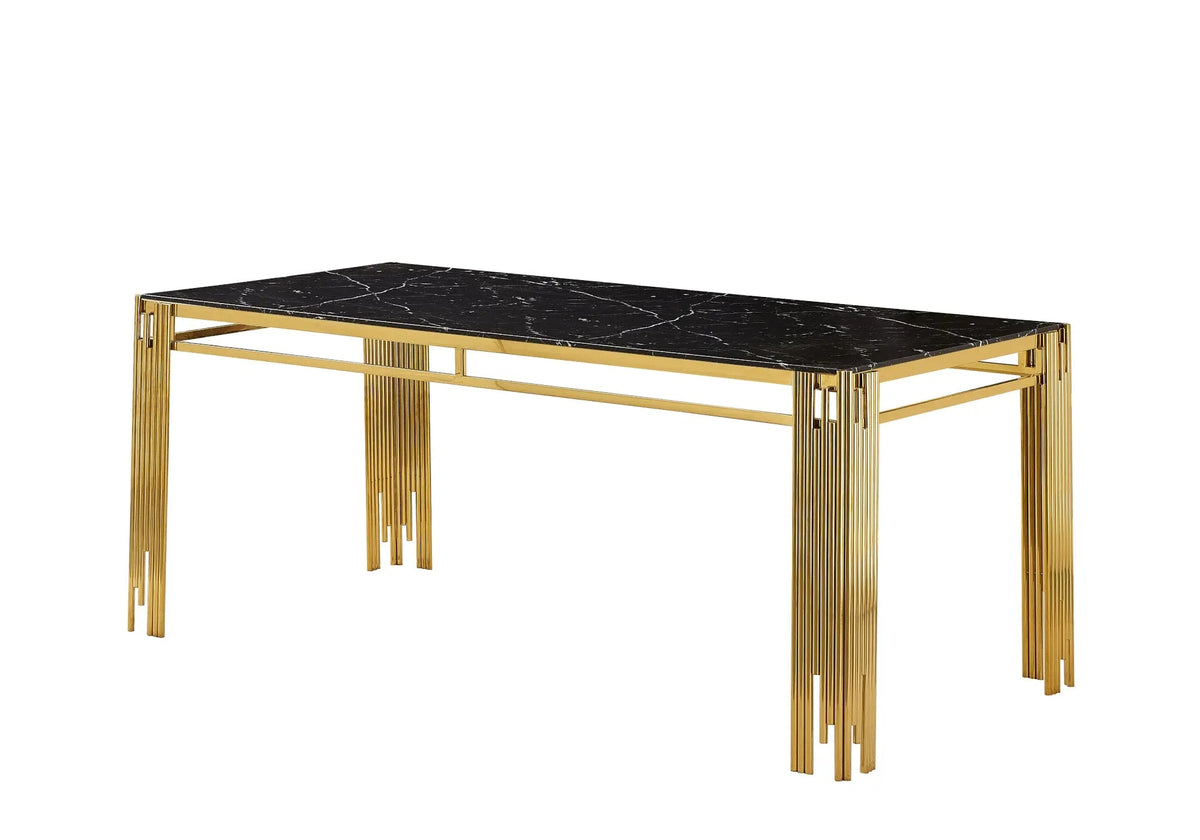 Table de salle à manger dorée finition marbre noir | Zalys