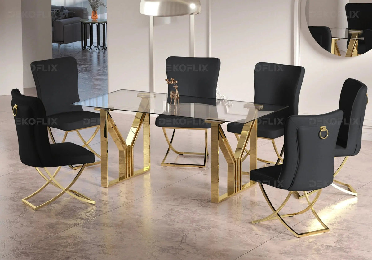 Table de salle à manger verre doré design | Zelvo