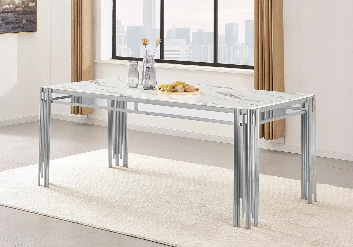 Table de salle à manger finition marbre blanc | Zalys