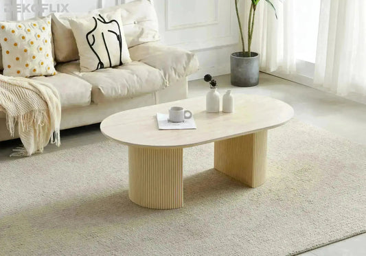 Table basse ovale travertin et pieds cannelés | Zylo