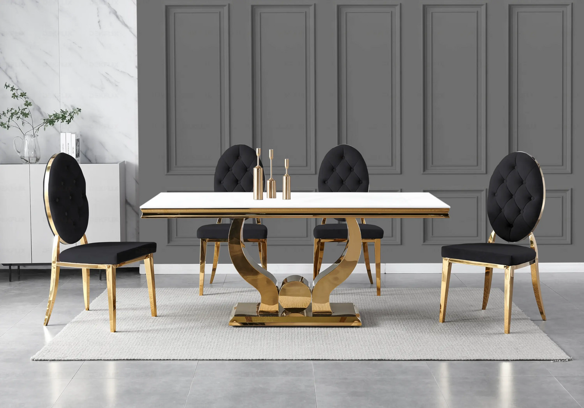 Lot de 4 chaises médaillon noir et doré | Iris