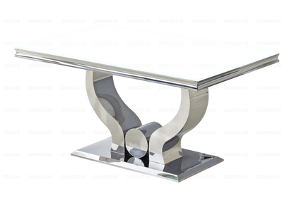 Table verre blanc et 4 chaises capitonnées argent | Juno