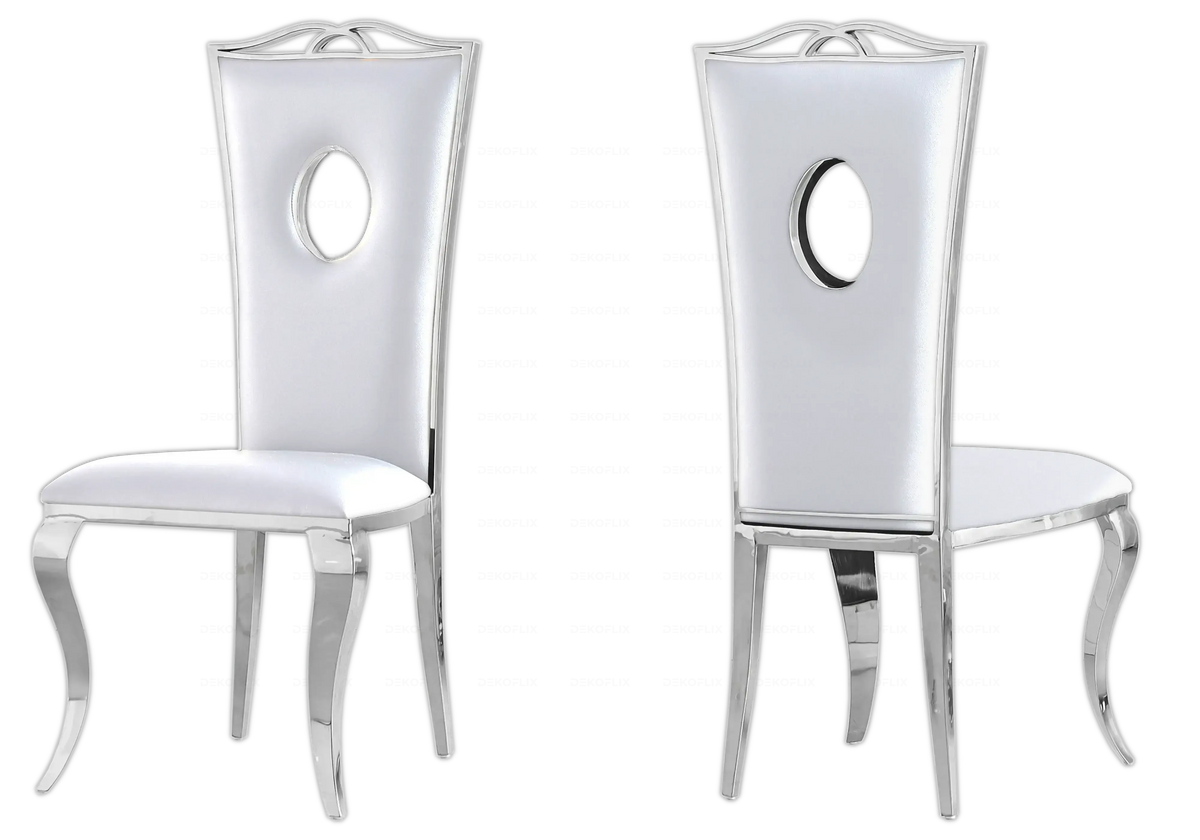 Ensemble table verre blanc et 4 chaises argent | Halo