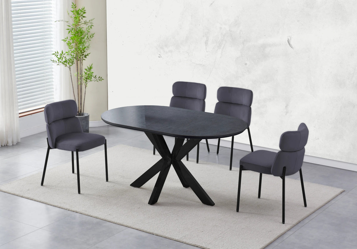 Ensemble table ovale pierre noire et 4 chaises | Zelix