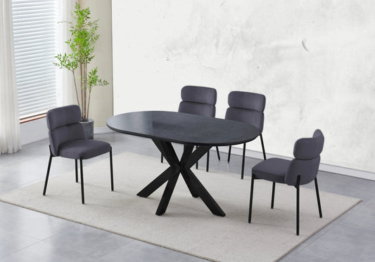 Ensemble table ovale pierre noire et 4 chaises | Zelix