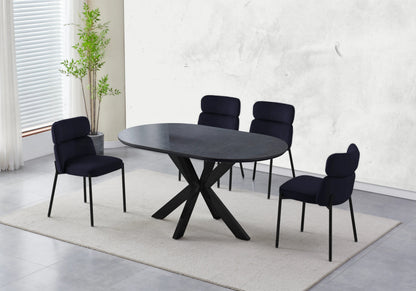 Table à manger ovale céramique noire effet pierre | Zenix