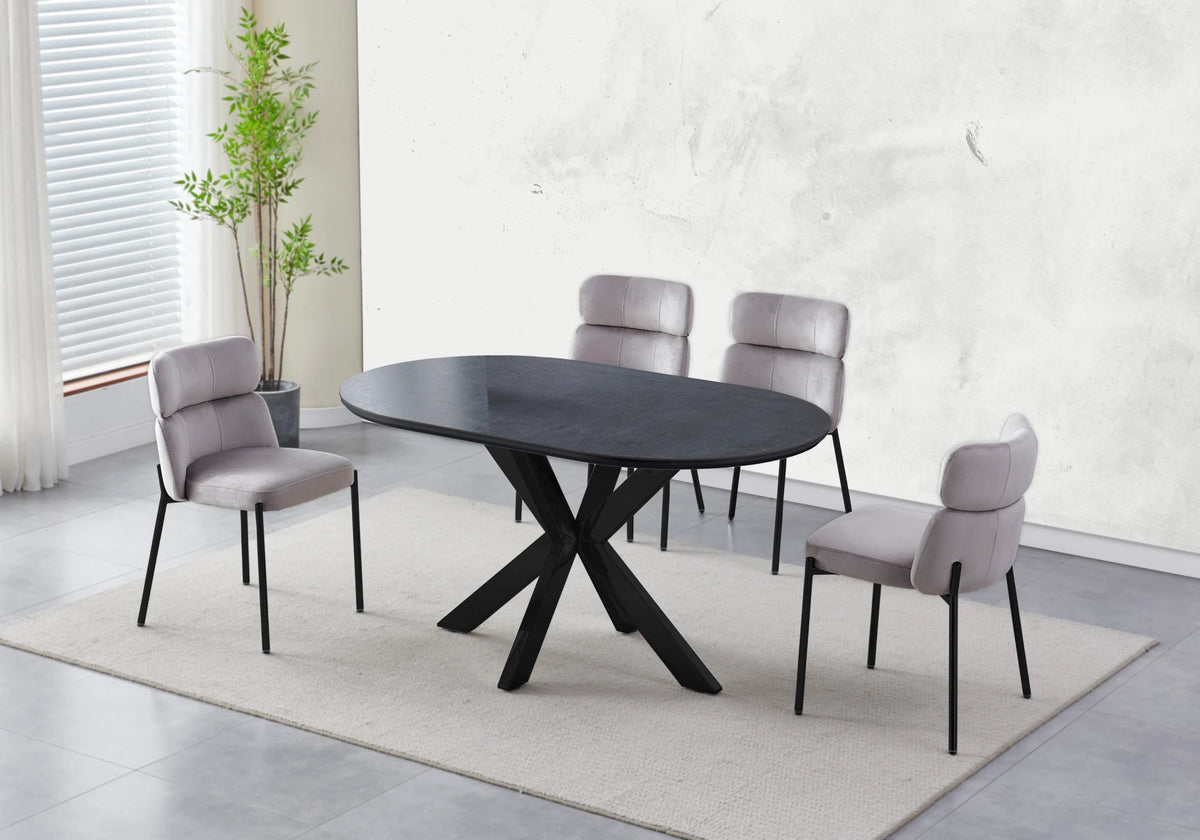 Ensemble table ovale pierre noire et 4 chaises | Zelix