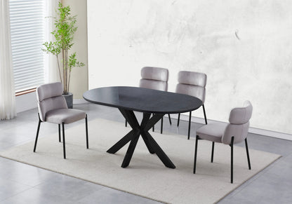 Ensemble table ovale pierre noire et 4 chaises | Zelix