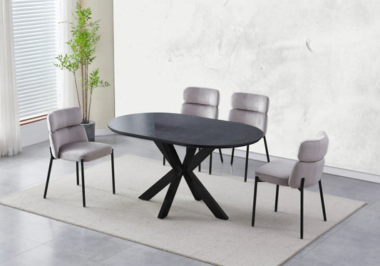 Ensemble table ovale pierre noire et 4 chaises | Zelix