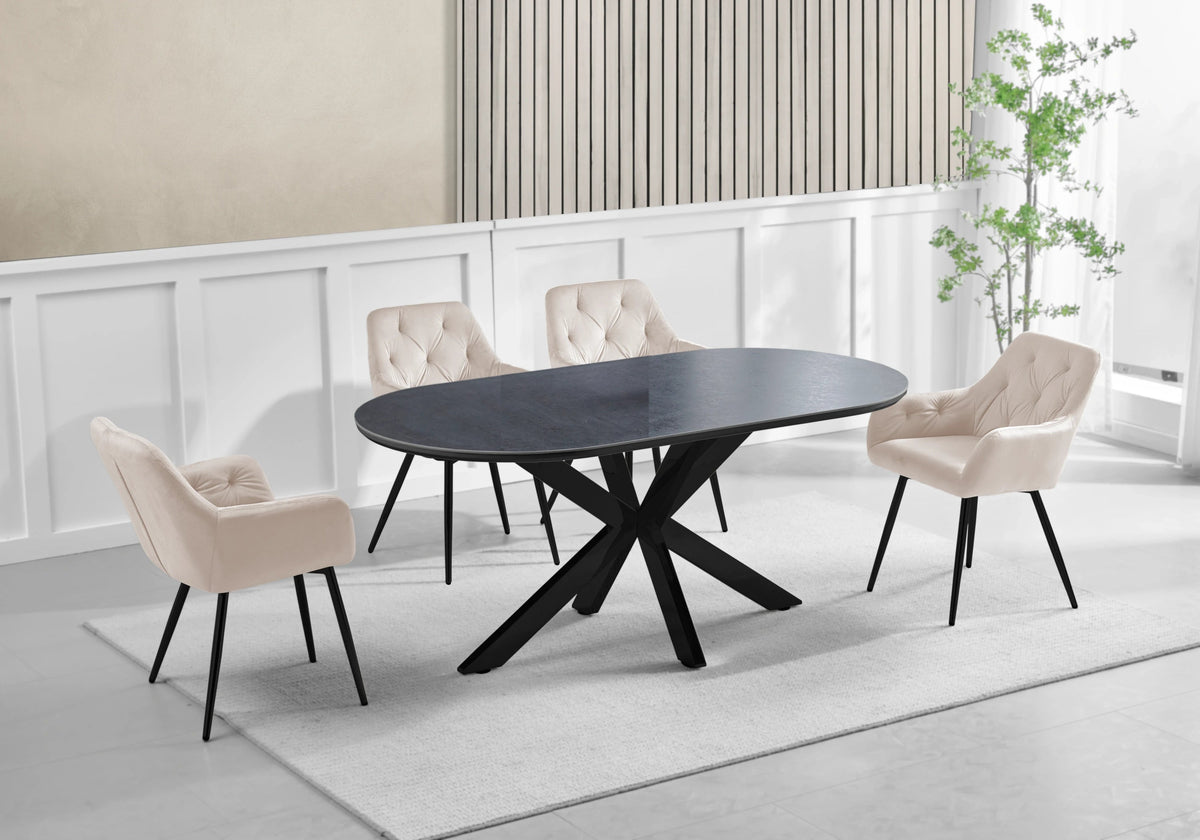 Ensemble table en pierre noire et 4 fauteuils | Zenix