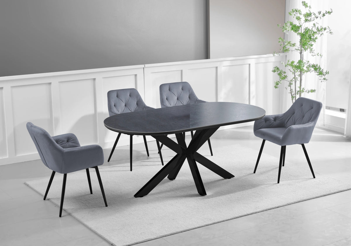 Ensemble table en pierre noire et 4 fauteuils | Zenix