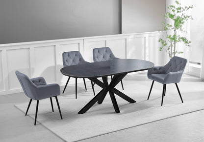Ensemble table en pierre noire et 4 fauteuils | Zenix