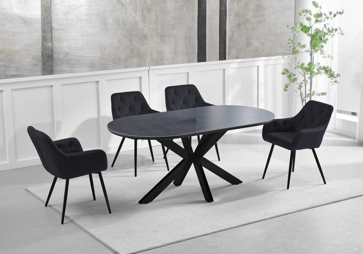 Ensemble table en pierre noire et 4 fauteuils | Zenix