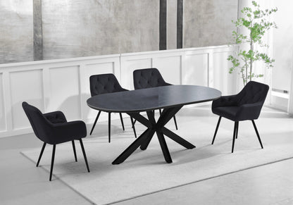 Ensemble table en pierre noire et 4 fauteuils | Zenix