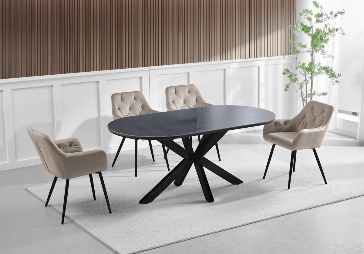 Ensemble table en pierre noire et 4 fauteuils | Zenix