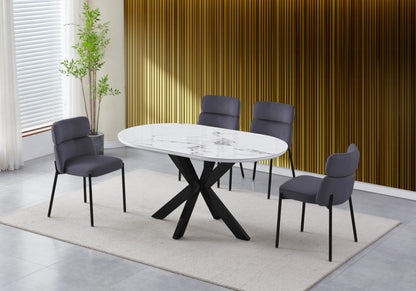 Table ovale marbre blanc et 4 chaises noires | Zelix