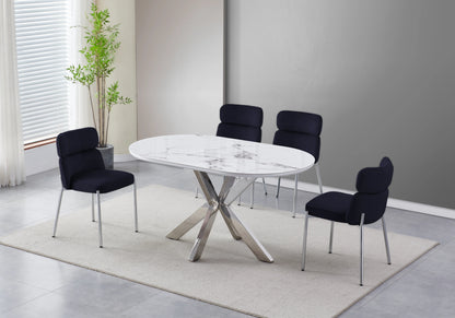 Table ovale marbre blanc et 4 chaises argent | Zelix
