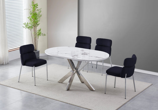 Table ovale marbre blanc et 4 chaises argent | Zelix
