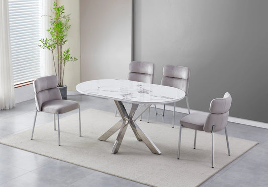 Lot de 4 chaises en taupe et pieds argent | Vexta
