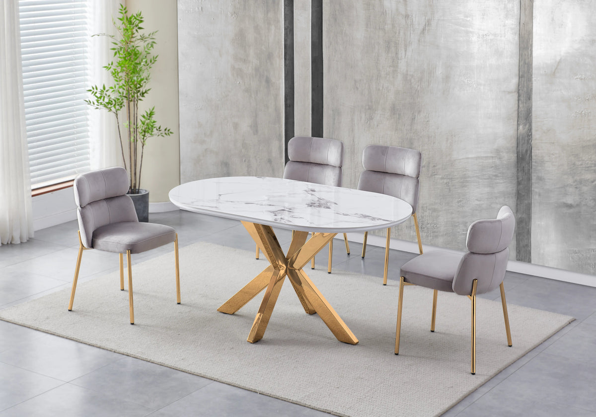 Lot de 4 chaises en taupe pieds dorés | Vexta