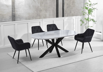 Ensemble table marbre blanc et 4 fauteuils velours | Zenix