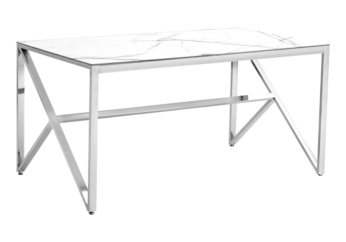 Table marbre blanc et 6 chaises velours argent | Kiro
