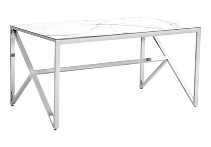 Table marbre blanc et 6 chaises velours argent | Kiro