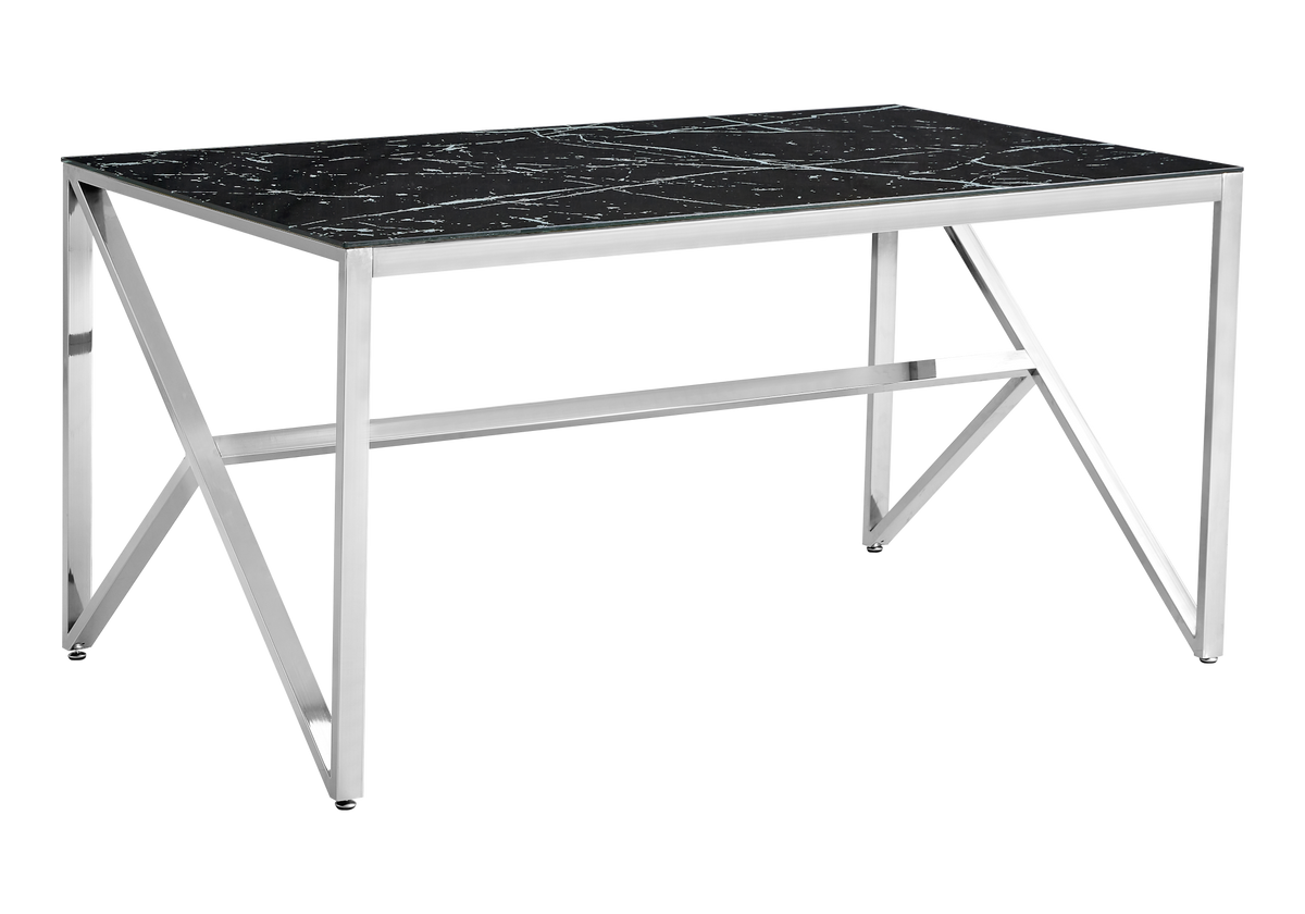 Table marbre noir et 6 chaises croco argent | Kiro