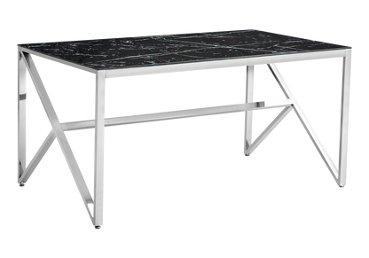 Table marbre noir et 6 chaises croco argent | Kiro