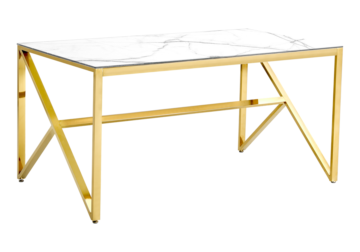 Table marbre blanc et 6 chaises velours doré | Kiro