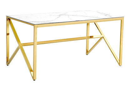 Table marbre blanc et 6 chaises velours doré | Kiro