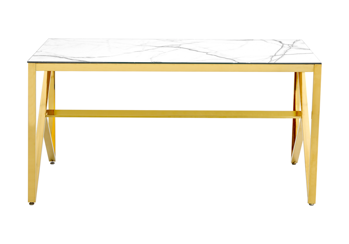 Table à manger effet marbre blanc et pied doré | Kiro