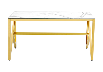 Table à manger effet marbre blanc et pied doré | Kiro