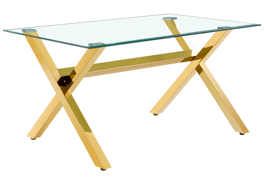 Table verre trempé et 4 chaises pieds dorés | Zyro